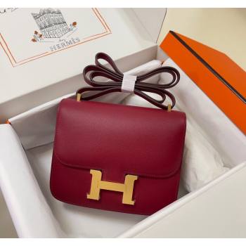 Hermes Constance Mini Bag 18cm in Epsom Palm-Grained Leather Pomegranate Red/Gold 2024 (Half Handmade) (FLI-240828106)