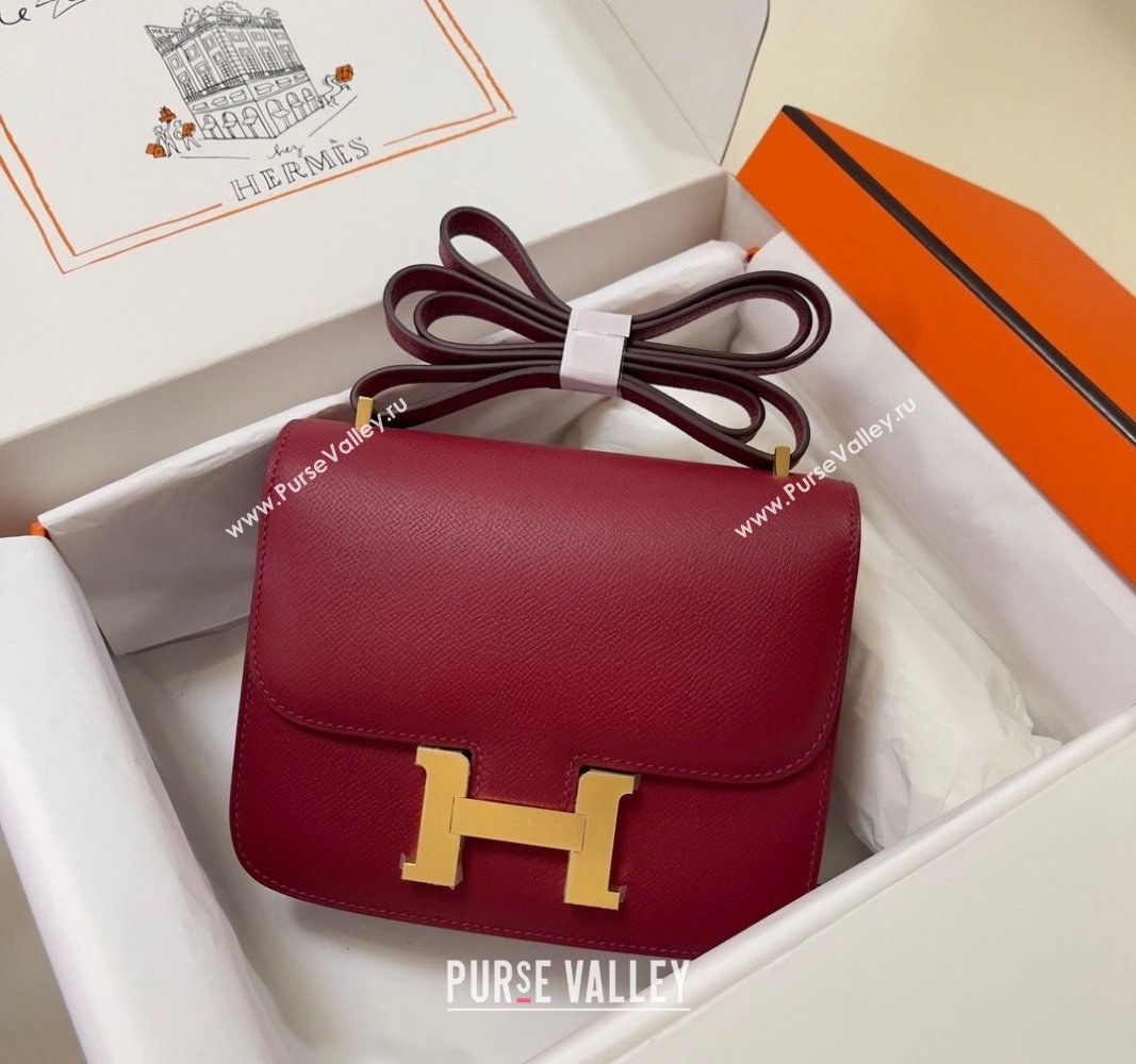 Hermes Constance Mini Bag 18cm in Epsom Palm-Grained Leather Pomegranate Red/Gold 2024 (Half Handmade) (FLI-240828106)