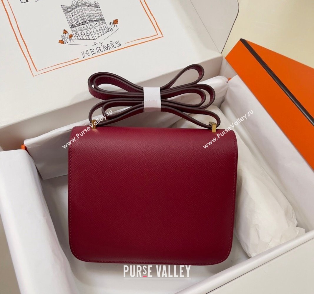 Hermes Constance Mini Bag 18cm in Epsom Palm-Grained Leather Pomegranate Red/Gold 2024 (Half Handmade) (FLI-240828106)