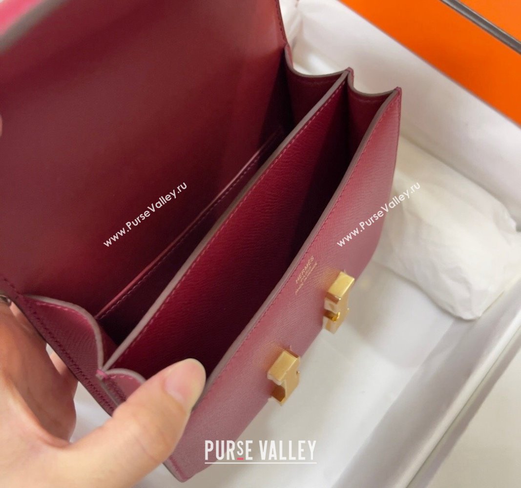 Hermes Constance Mini Bag 18cm in Epsom Palm-Grained Leather Pomegranate Red/Gold 2024 (Half Handmade) (FLI-240828106)