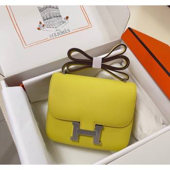 Hermes Constance Mini Bag 18cm in Epsom Palm-Grained Leather Lemon Yellow/Silver 2024 (Half Handmade) (FLI-240828107)