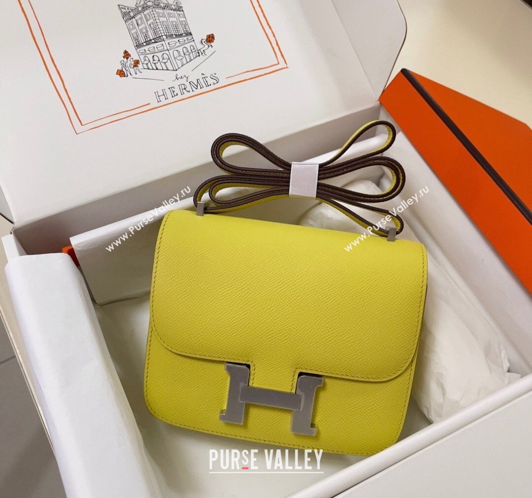 Hermes Constance Mini Bag 18cm in Epsom Palm-Grained Leather Lemon Yellow/Silver 2024 (Half Handmade) (FLI-240828107)