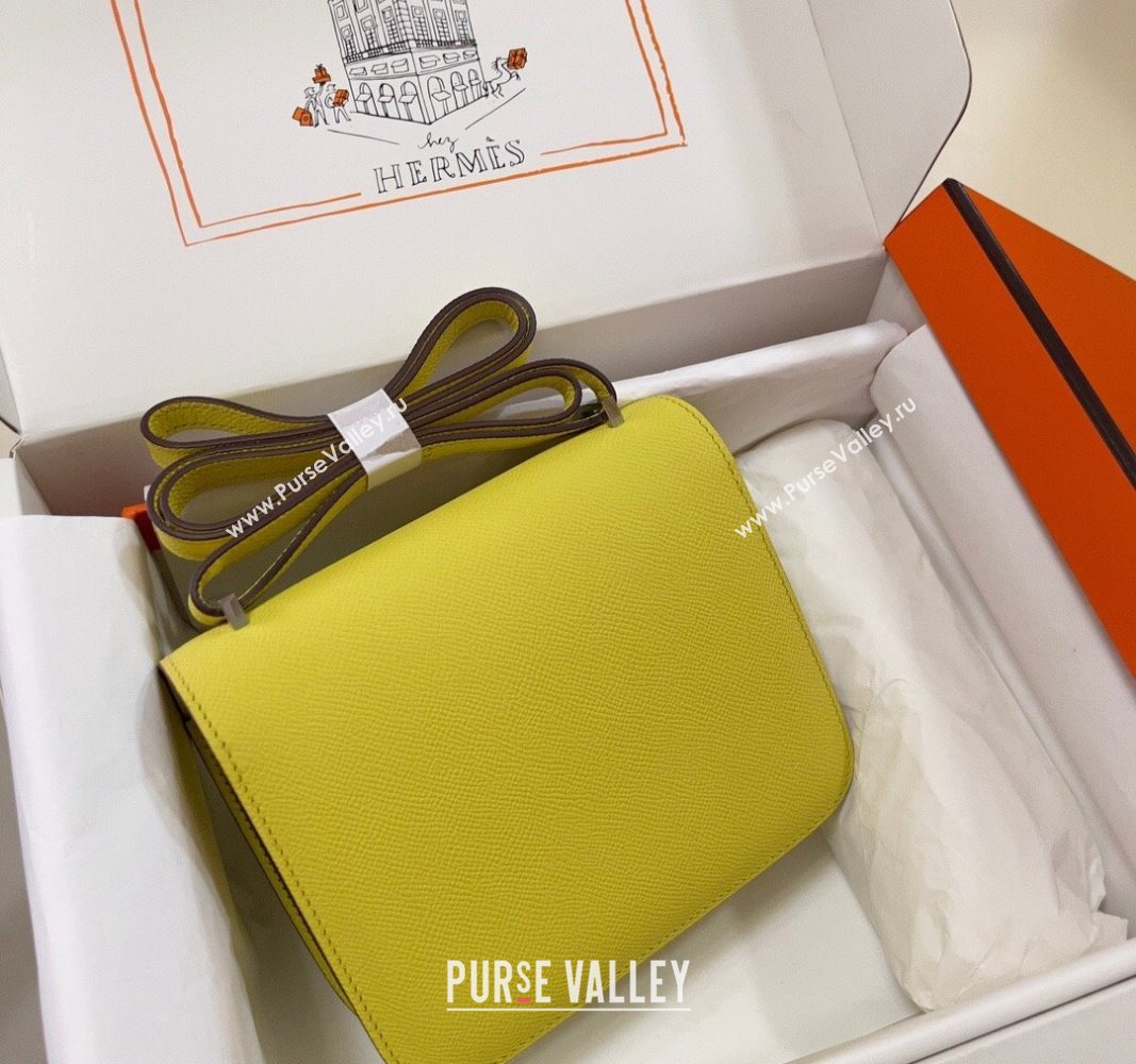 Hermes Constance Mini Bag 18cm in Epsom Palm-Grained Leather Lemon Yellow/Silver 2024 (Half Handmade) (FLI-240828107)