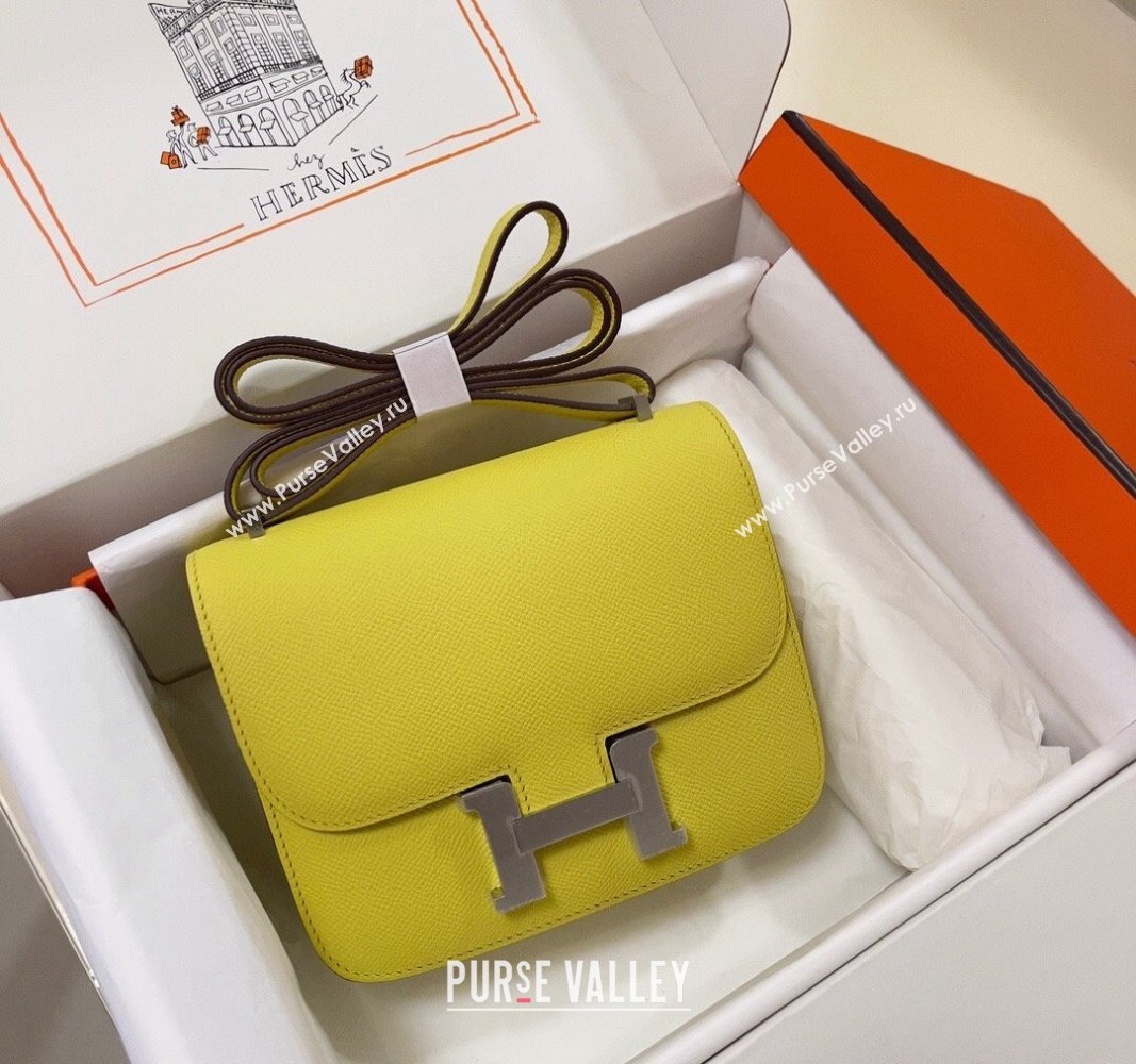 Hermes Constance Mini Bag 18cm in Epsom Palm-Grained Leather Lemon Yellow/Silver 2024 (Half Handmade) (FLI-240828107)