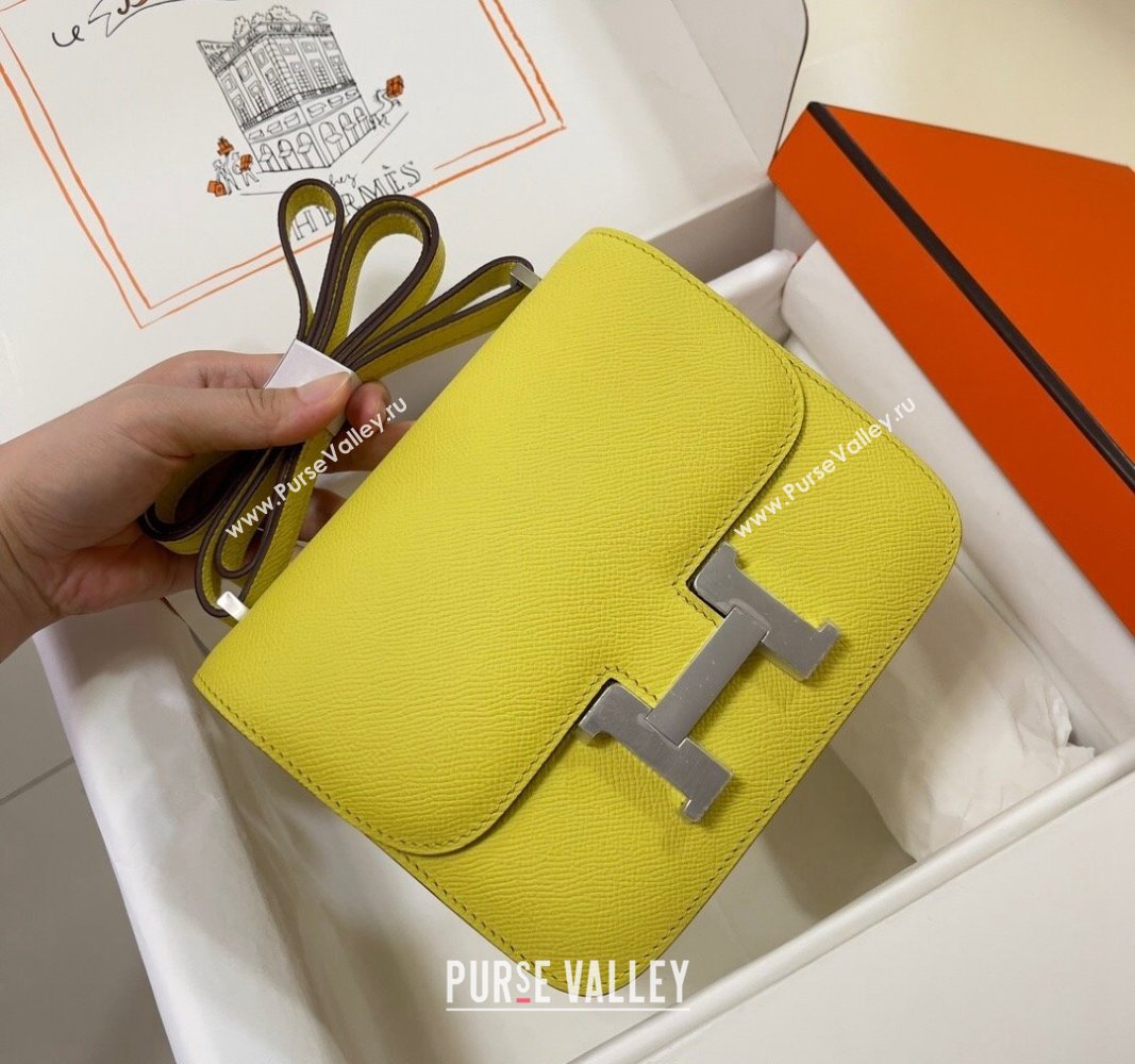 Hermes Constance Mini Bag 18cm in Epsom Palm-Grained Leather Lemon Yellow/Silver 2024 (Half Handmade) (FLI-240828107)