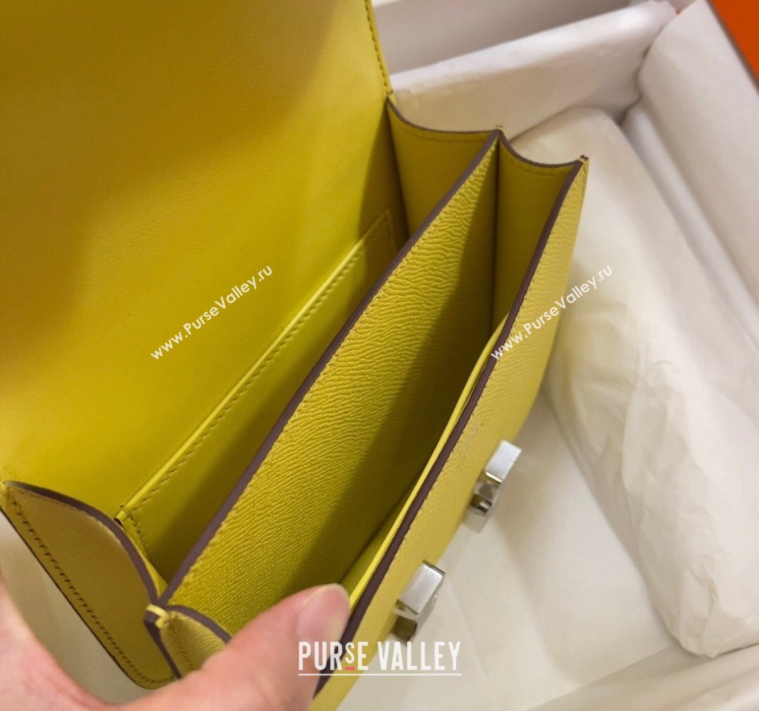 Hermes Constance Mini Bag 18cm in Epsom Palm-Grained Leather Lemon Yellow/Silver 2024 (Half Handmade) (FLI-240828107)