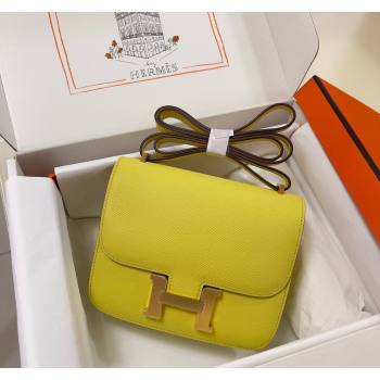 Hermes Constance Mini Bag 18cm in Epsom Palm-Grained Leather Lemon Yellow/Gold 2024 (Half Handmade) (FLI-240828108)