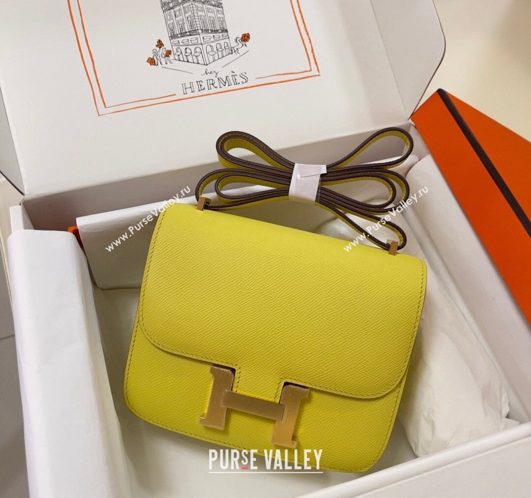 Hermes Constance Mini Bag 18cm in Epsom Palm-Grained Leather Lemon Yellow/Gold 2024 (Half Handmade) (FLI-240828108)