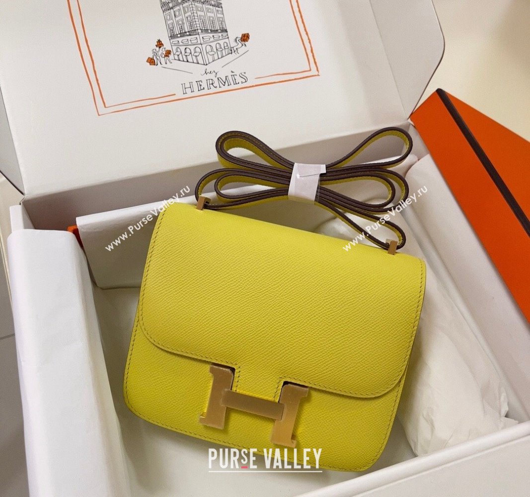 Hermes Constance Mini Bag 18cm in Epsom Palm-Grained Leather Lemon Yellow/Gold 2024 (Half Handmade) (FLI-240828108)