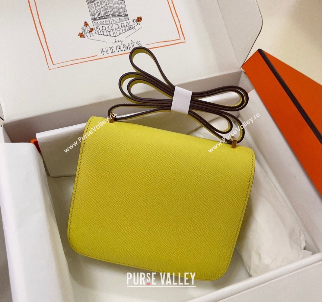 Hermes Constance Mini Bag 18cm in Epsom Palm-Grained Leather Lemon Yellow/Gold 2024 (Half Handmade) (FLI-240828108)