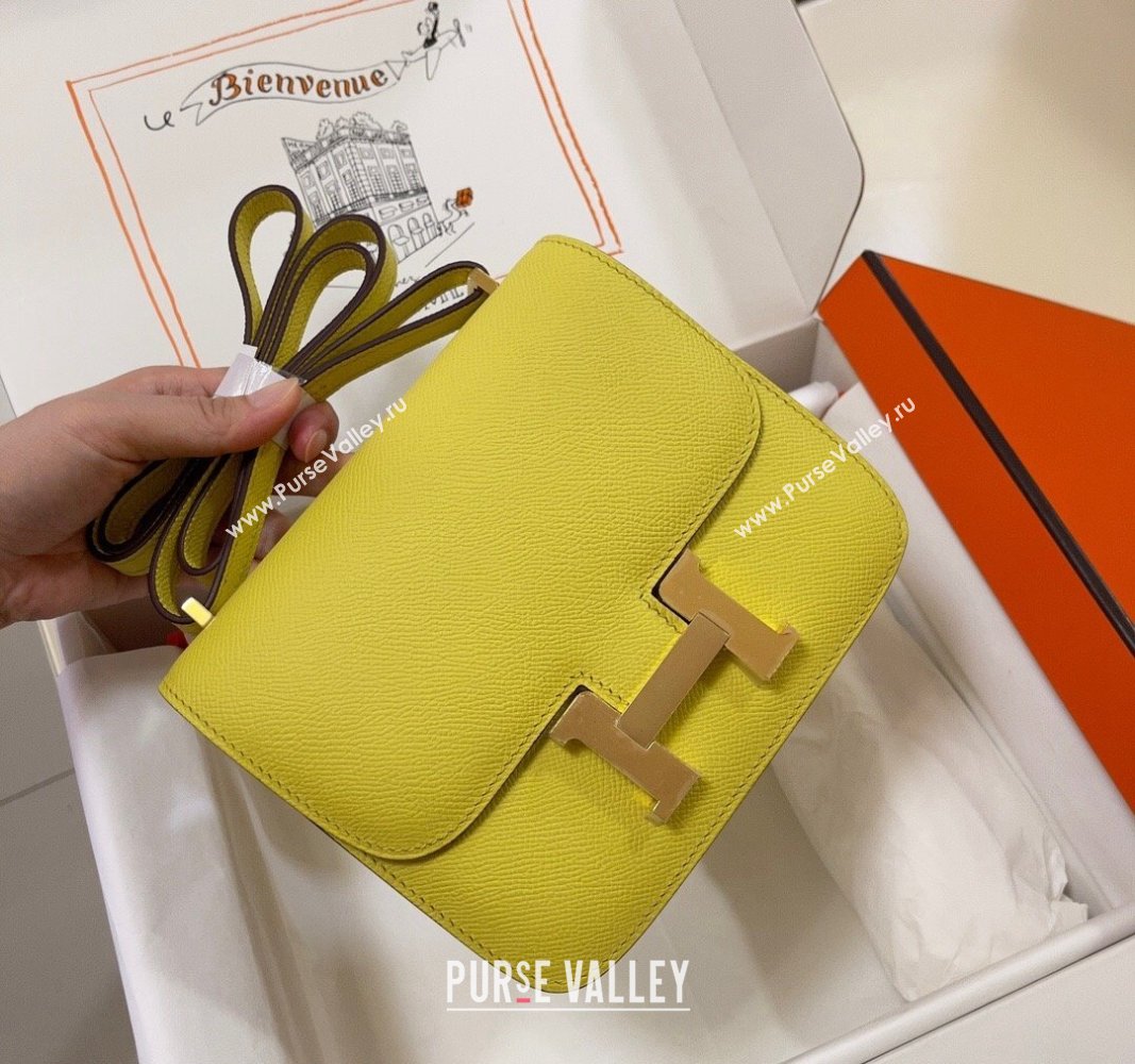 Hermes Constance Mini Bag 18cm in Epsom Palm-Grained Leather Lemon Yellow/Gold 2024 (Half Handmade) (FLI-240828108)