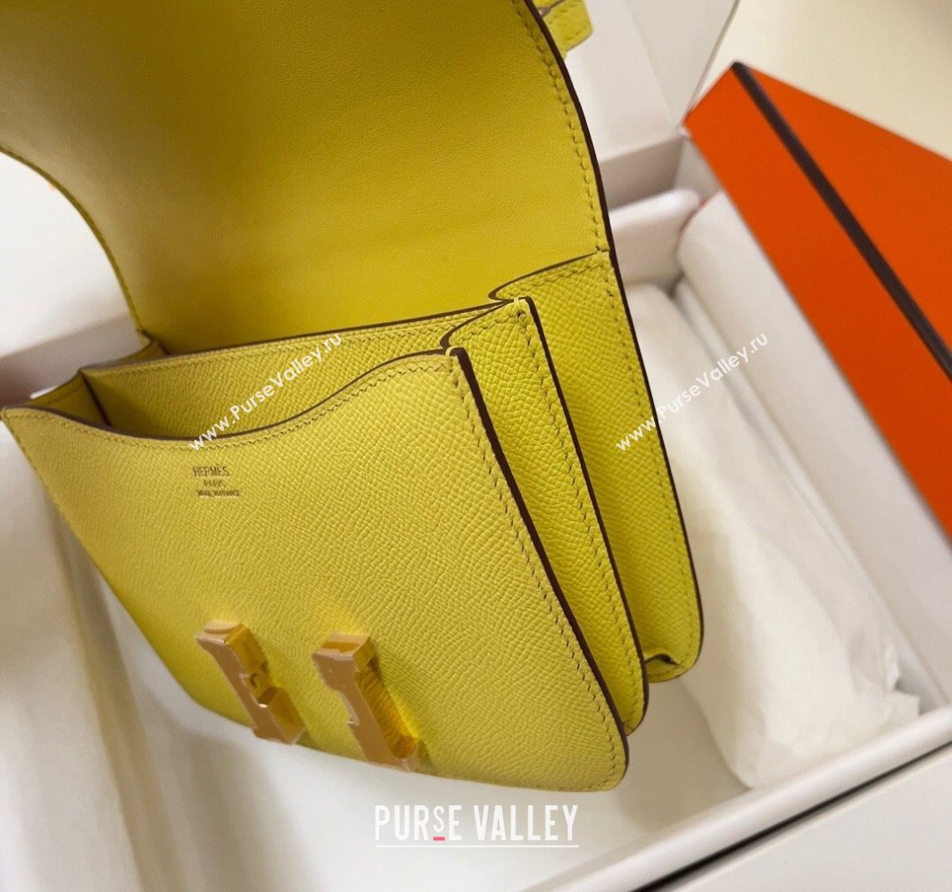 Hermes Constance Mini Bag 18cm in Epsom Palm-Grained Leather Lemon Yellow/Gold 2024 (Half Handmade) (FLI-240828108)