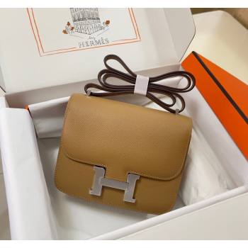 Hermes Constance Mini Bag 18cm in Epsom Palm-Grained Leather Milk Tea/Silver 2024 (Half Handmade) (FLI-240828062)