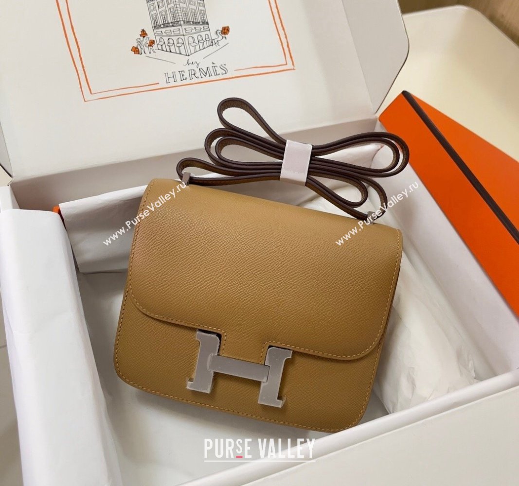 Hermes Constance Mini Bag 18cm in Epsom Palm-Grained Leather Milk Tea/Silver 2024 (Half Handmade) (FLI-240828062)