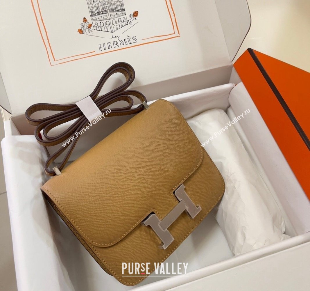 Hermes Constance Mini Bag 18cm in Epsom Palm-Grained Leather Milk Tea/Silver 2024 (Half Handmade) (FLI-240828062)