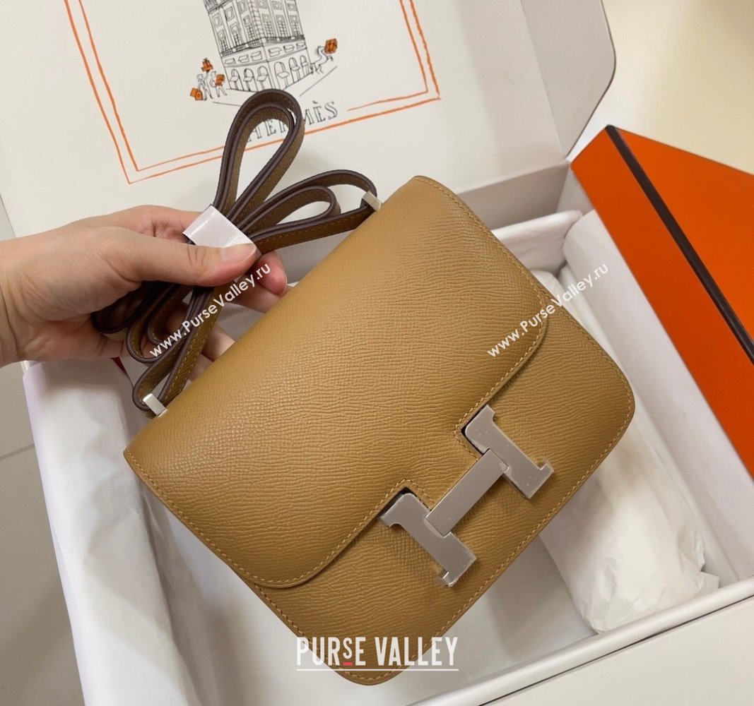 Hermes Constance Mini Bag 18cm in Epsom Palm-Grained Leather Milk Tea/Silver 2024 (Half Handmade) (FLI-240828062)