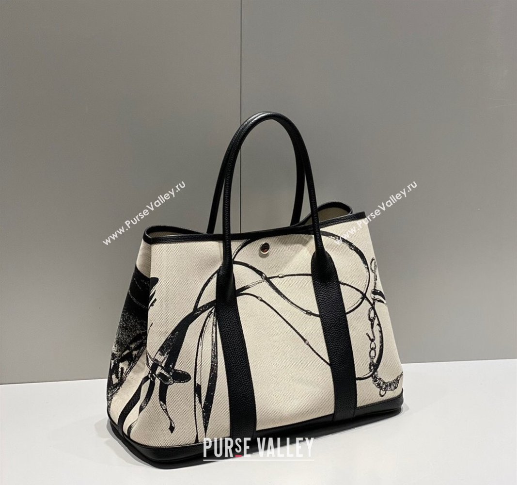 Hermes Garden Party Bag 30/36cm in Printed Canvas and Calfskin Black 01 2024 (Half Handmade) (FLI-240828109)