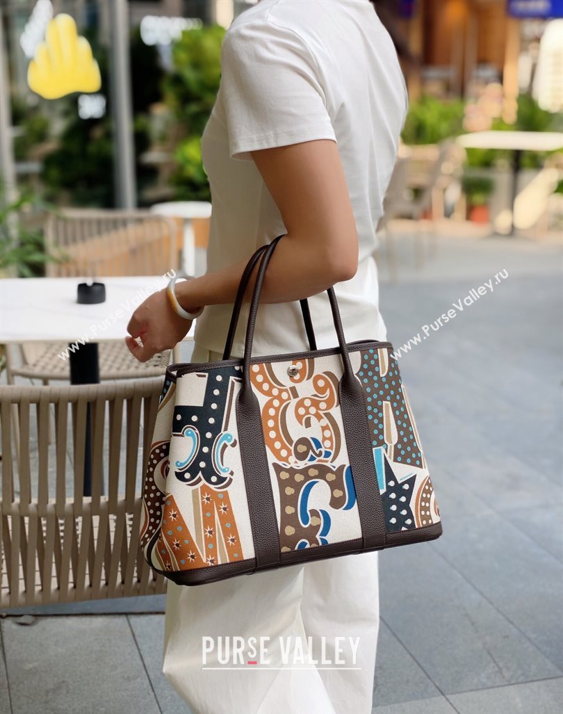 Hermes Garden Party Bag 30/36cm in Printed Canvas and Calfskin Ebony 02 2024 (Half Handmade) (FLI-240828110)