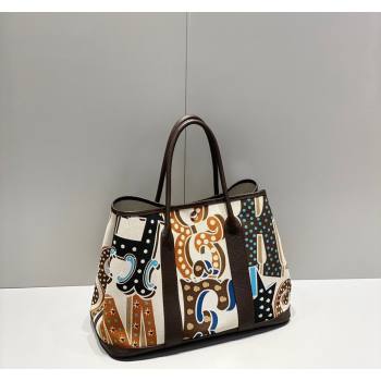 Hermes Garden Party Bag 30/36cm in Printed Canvas and Calfskin Ebony 02 2024 (Half Handmade) (FLI-240828110)