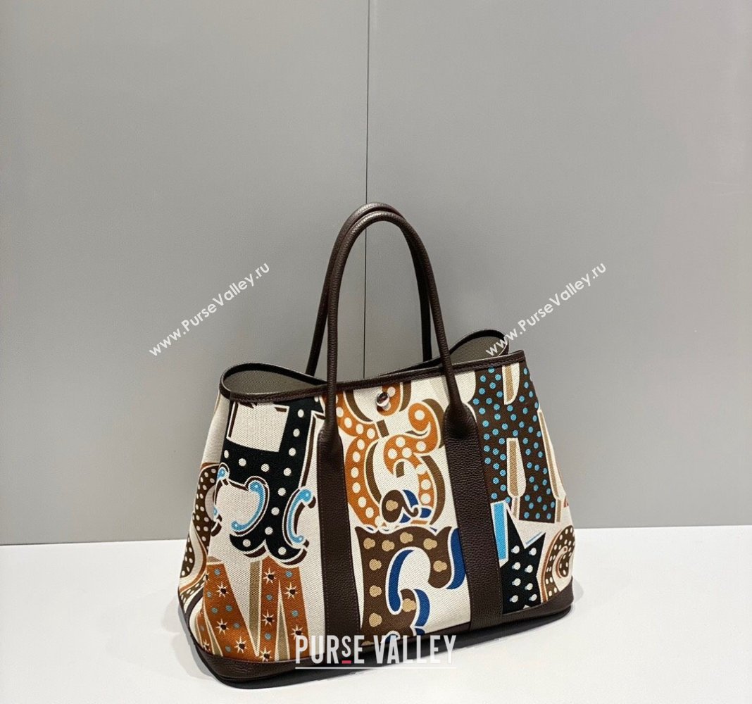 Hermes Garden Party Bag 30/36cm in Printed Canvas and Calfskin Ebony 02 2024 (Half Handmade) (FLI-240828110)