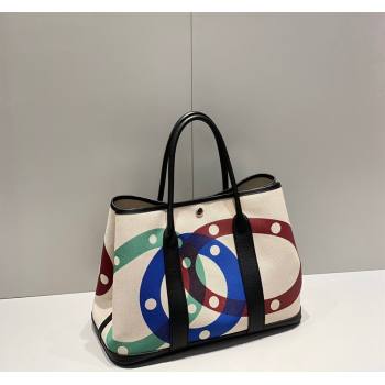 Hermes Garden Party Bag 30/36cm in Printed Canvas and Calfskin Black/Others 03 2024 (Half Handmade) (FLI-240828111)