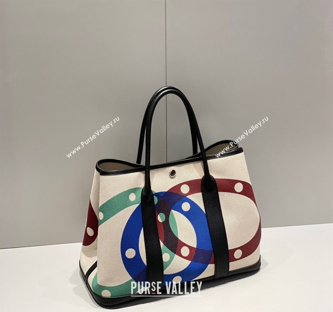 Hermes Garden Party Bag 30/36cm in Printed Canvas and Calfskin Black/Others 03 2024 (Half Handmade) (FLI-240828111)