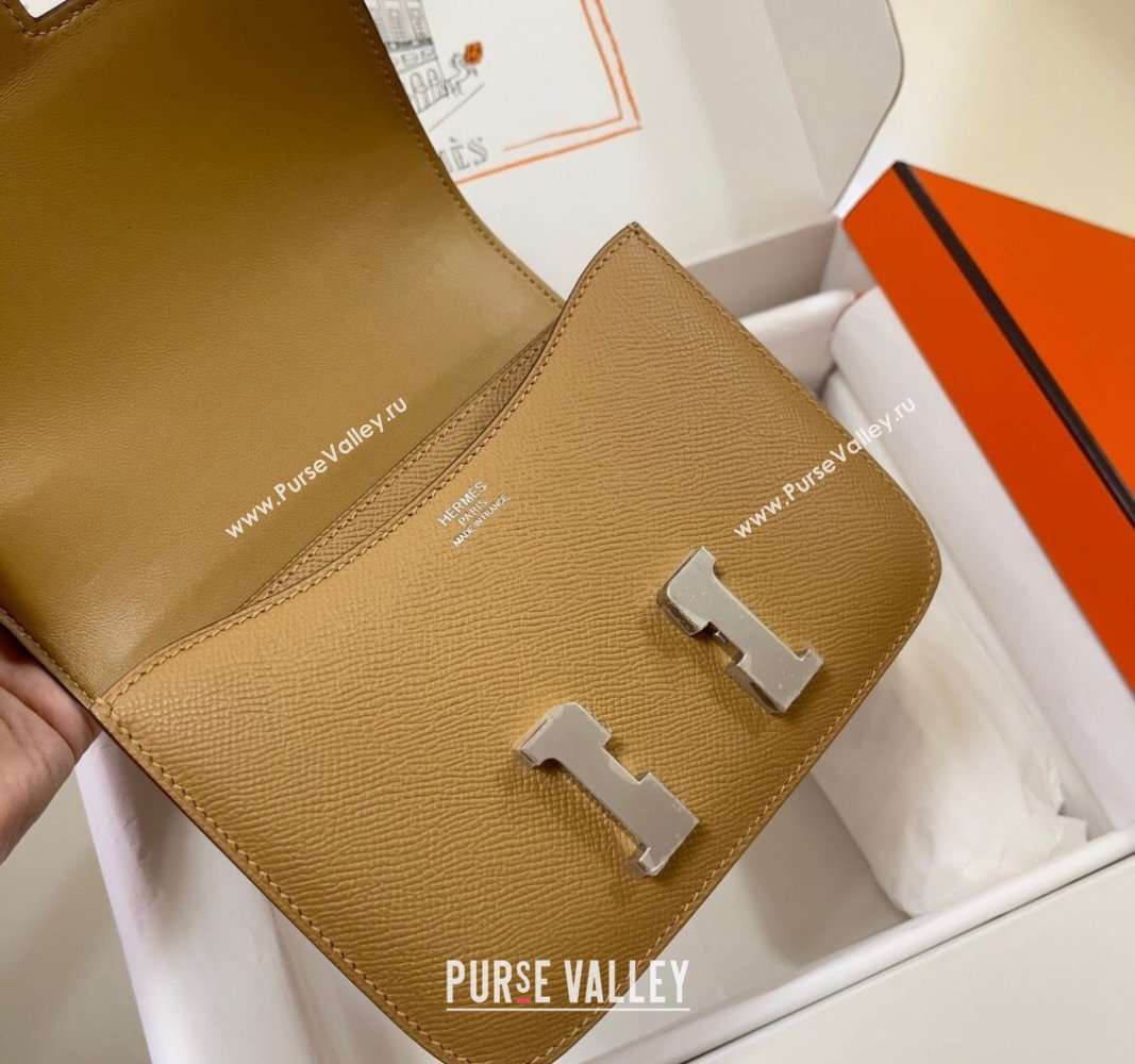 Hermes Constance Mini Bag 18cm in Epsom Palm-Grained Leather Milk Tea/Silver 2024 (Half Handmade) (FLI-240828062)