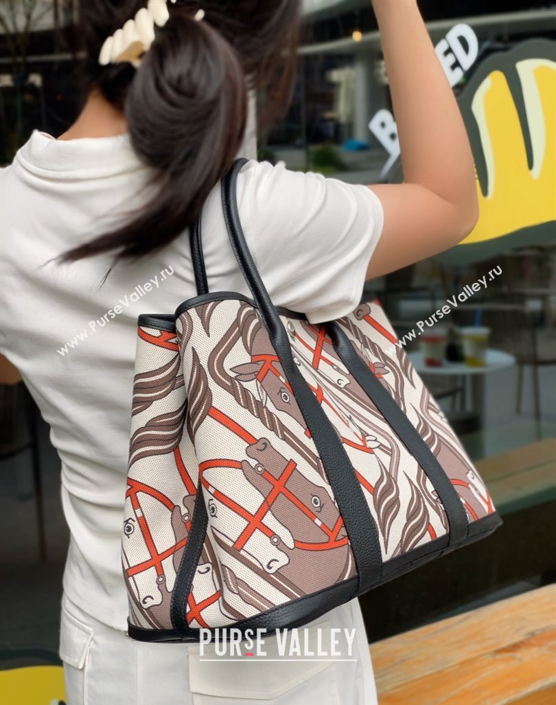 Hermes Garden Party Bag 30/36cm in Printed Canvas and Calfskin Black/Multi 04 2024 (Half Handmade) (FLI-240828112)