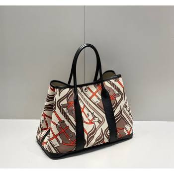 Hermes Garden Party Bag 30/36cm in Printed Canvas and Calfskin Black/Multi 04 2024 (Half Handmade) (FLI-240828112)