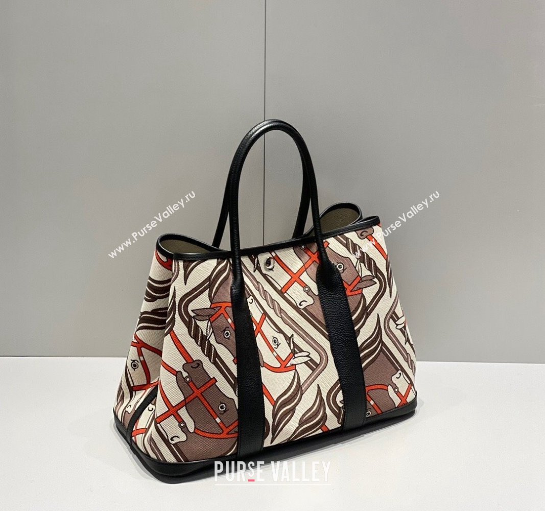 Hermes Garden Party Bag 30/36cm in Printed Canvas and Calfskin Black/Multi 04 2024 (Half Handmade) (FLI-240828112)