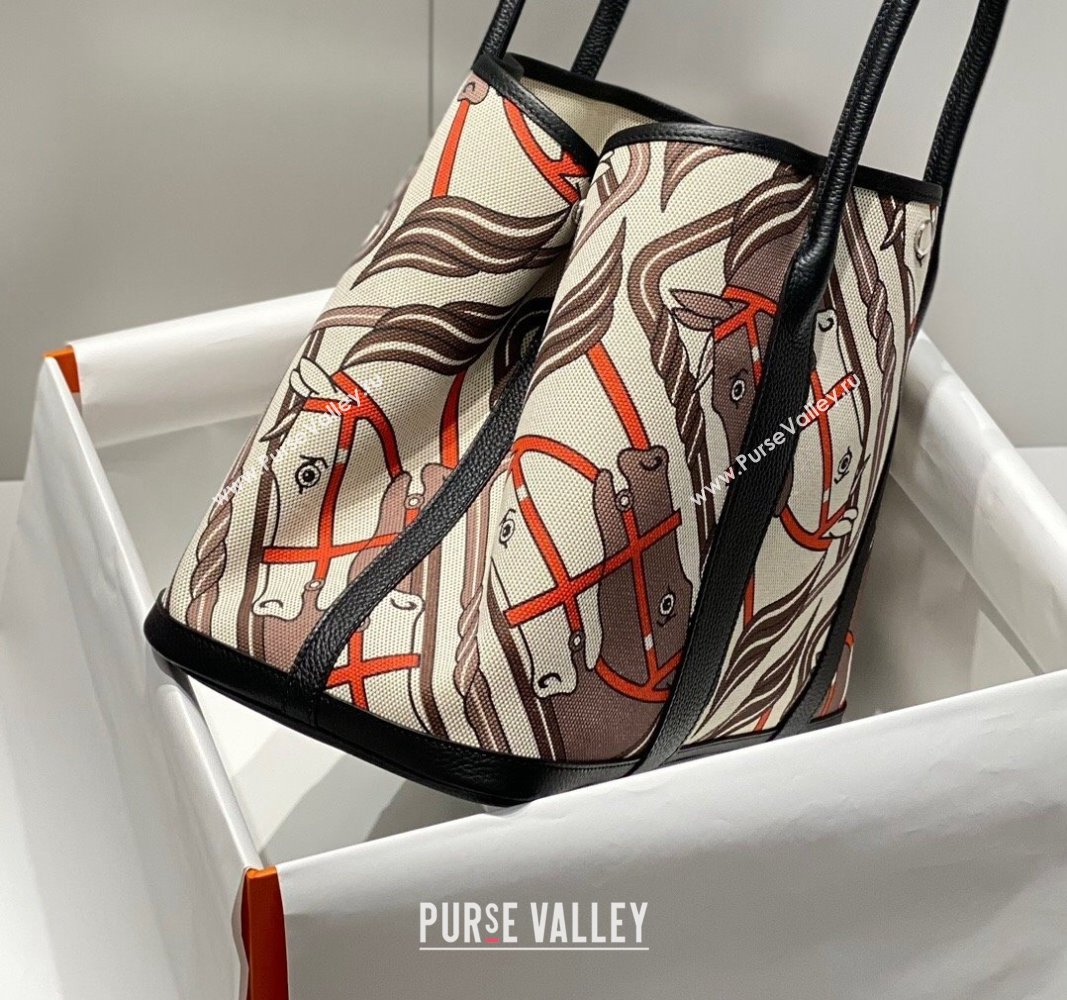 Hermes Garden Party Bag 30/36cm in Printed Canvas and Calfskin Black/Multi 04 2024 (Half Handmade) (FLI-240828112)