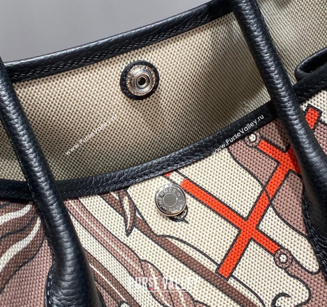 Hermes Garden Party Bag 30/36cm in Printed Canvas and Calfskin Black/Multi 04 2024 (Half Handmade) (FLI-240828112)
