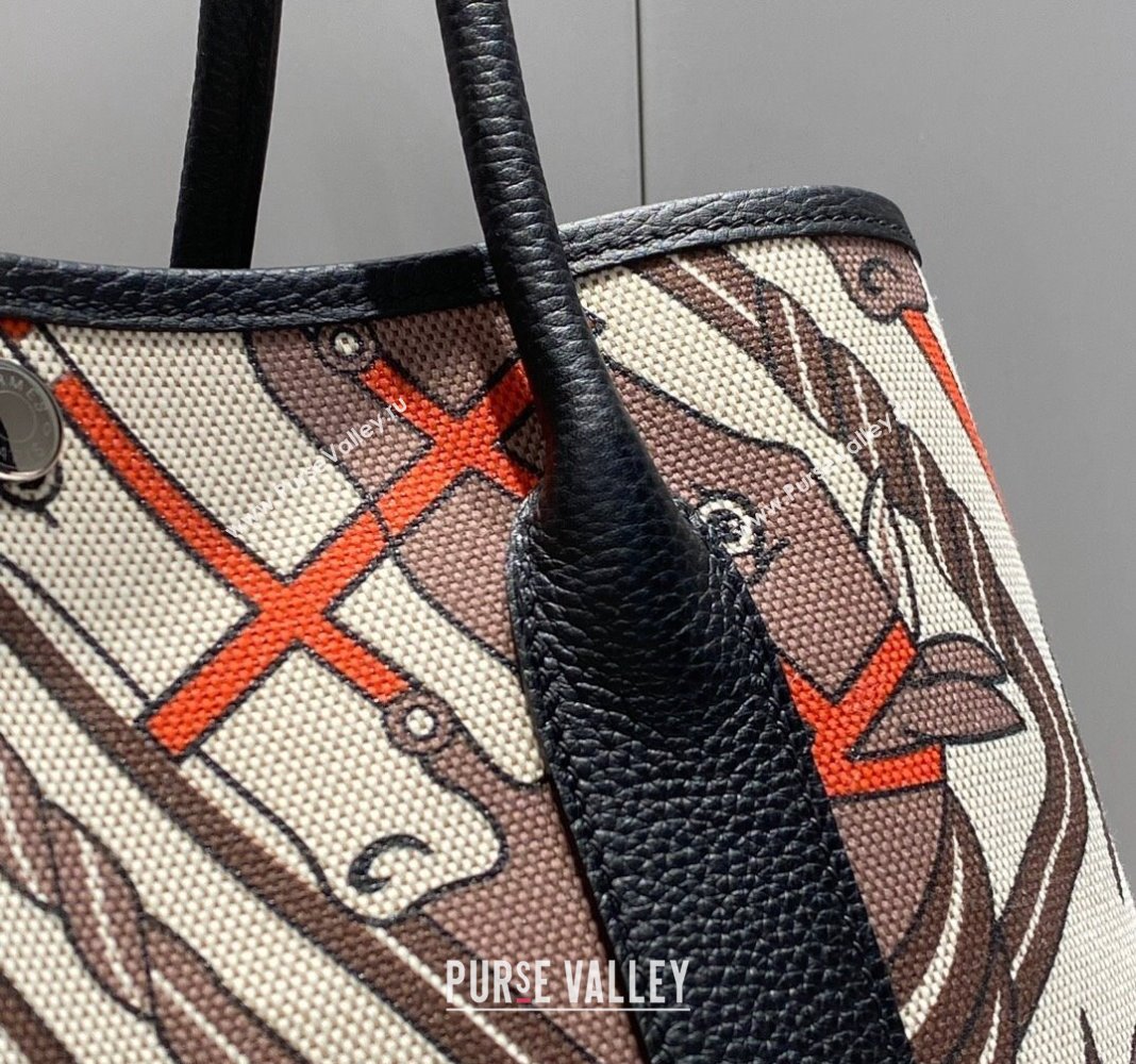 Hermes Garden Party Bag 30/36cm in Printed Canvas and Calfskin Black/Multi 04 2024 (Half Handmade) (FLI-240828112)