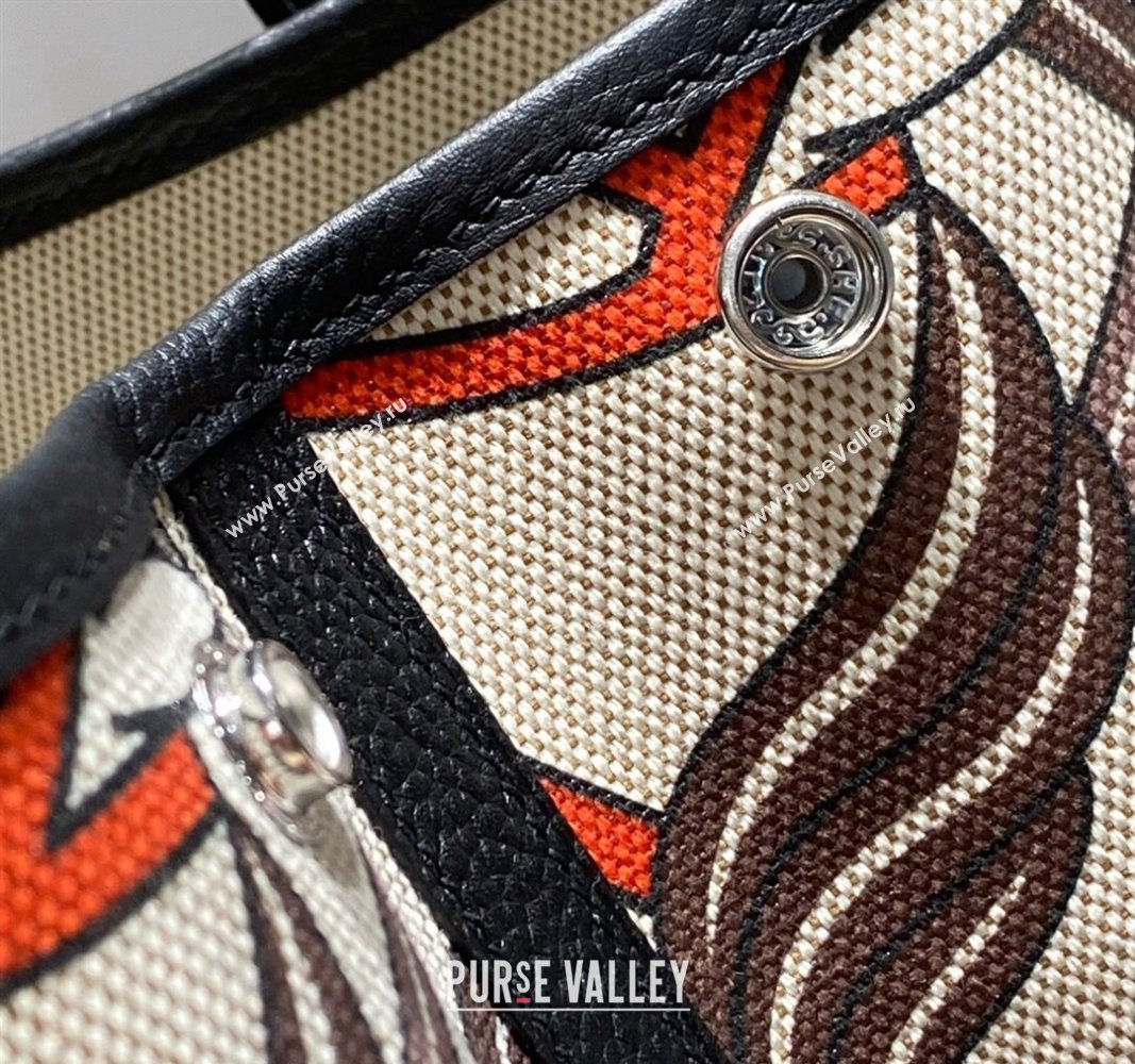 Hermes Garden Party Bag 30/36cm in Printed Canvas and Calfskin Black/Multi 04 2024 (Half Handmade) (FLI-240828112)