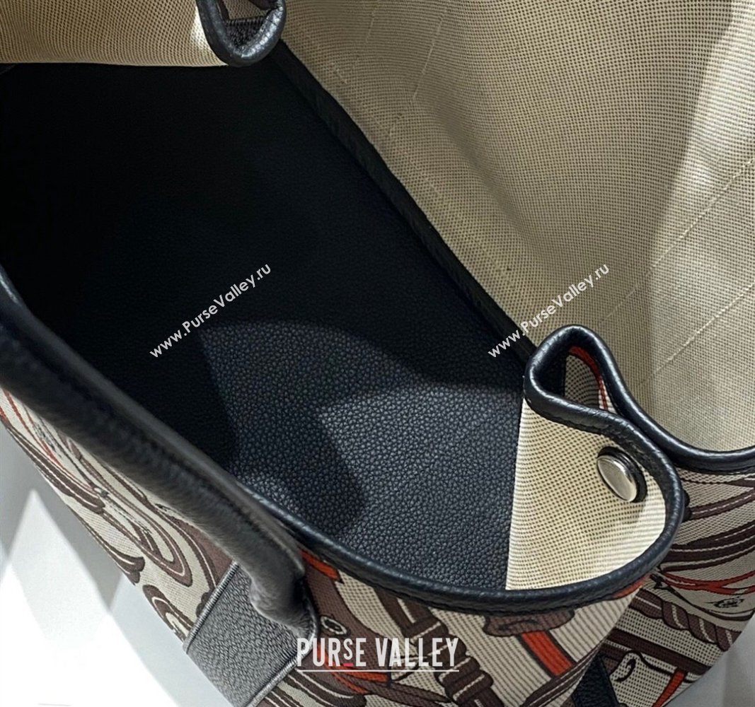 Hermes Garden Party Bag 30/36cm in Printed Canvas and Calfskin Black/Multi 04 2024 (Half Handmade) (FLI-240828112)