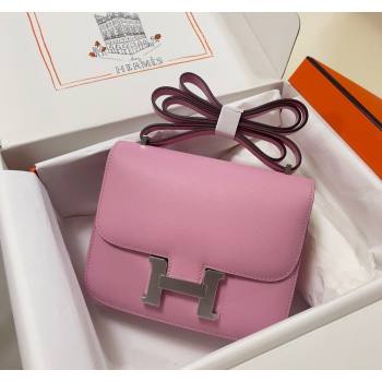 Hermes Constance Mini Bag 18cm in Epsom Palm-Grained Leather Mallow Purple/Silver 2024 (Half Handmade) (FLI-240828063)