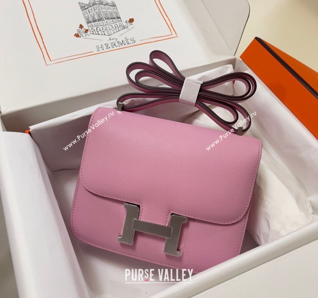 Hermes Constance Mini Bag 18cm in Epsom Palm-Grained Leather Mallow Purple/Silver 2024 (Half Handmade) (FLI-240828063)