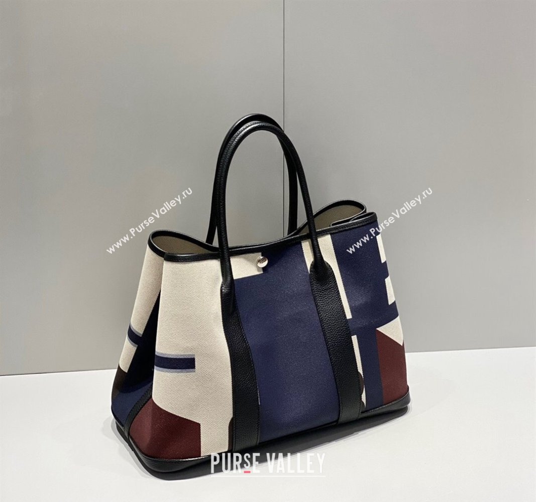 Hermes Garden Party Bag 30/36cm in Printed Canvas and Calfskin Black/Multi 05 2024 (Half Handmade) (FLI-240828113)