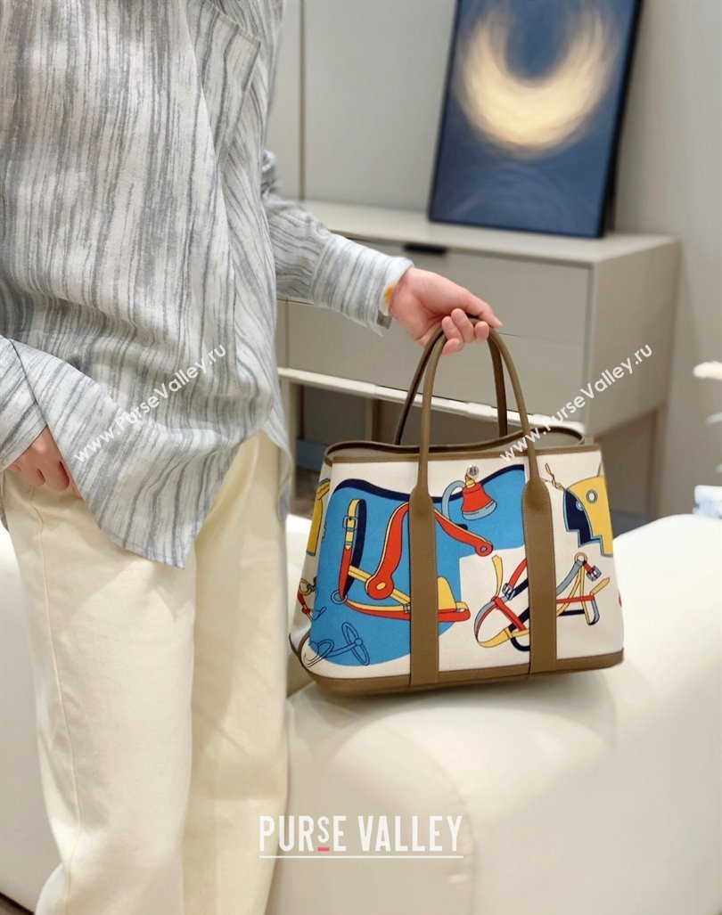 Hermes Garden Party Bag 30/36cm in Printed Canvas and Calfskin Elephant Grey 2024 (Half Handmade) (FLI-240828114)