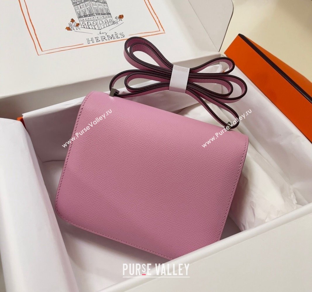 Hermes Constance Mini Bag 18cm in Epsom Palm-Grained Leather Mallow Purple/Silver 2024 (Half Handmade) (FLI-240828063)