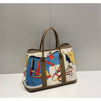 Hermes Garden Party Bag 30/36cm in Printed Canvas and Calfskin Elephant Grey 2024 (Half Handmade) (FLI-240828114)