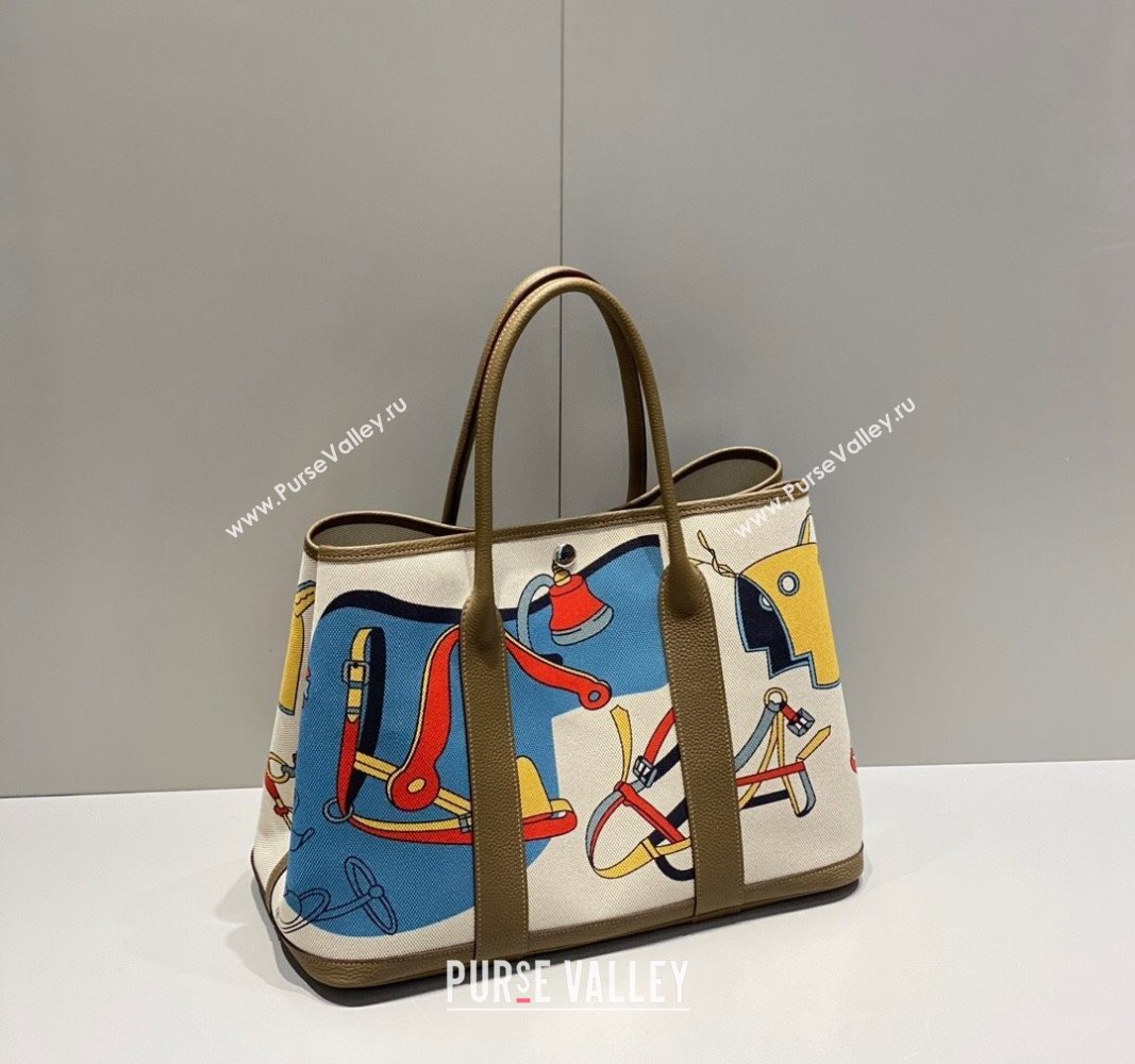 Hermes Garden Party Bag 30/36cm in Printed Canvas and Calfskin Elephant Grey 2024 (Half Handmade) (FLI-240828114)