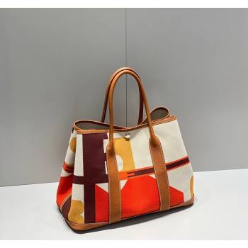 Hermes Garden Party Bag 30/36cm in Printed Canvas and Calfskin Light Brown 2024 (Half Handmade) (FLI-240828116)