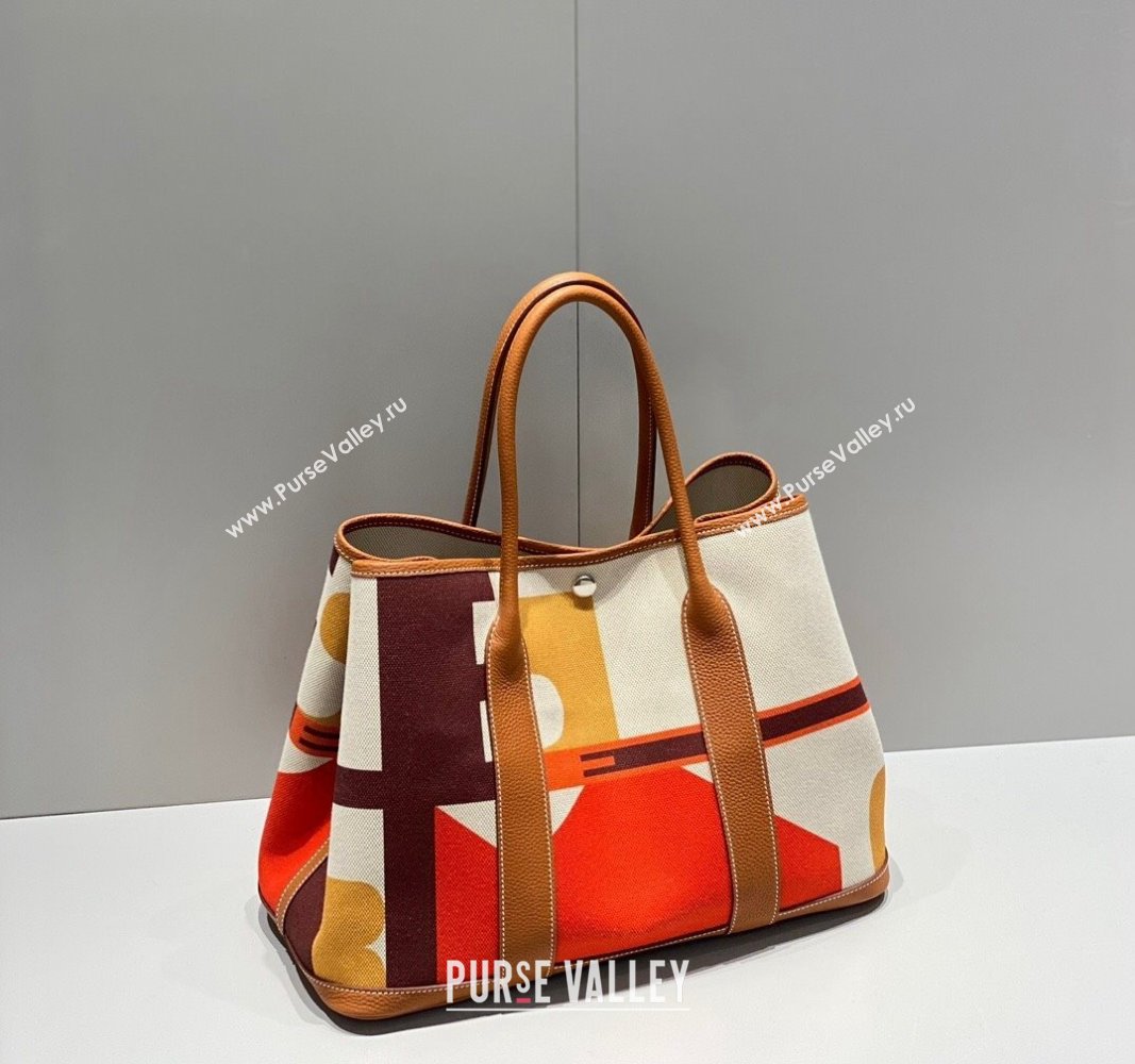 Hermes Garden Party Bag 30/36cm in Printed Canvas and Calfskin Light Brown 2024 (Half Handmade) (FLI-240828116)