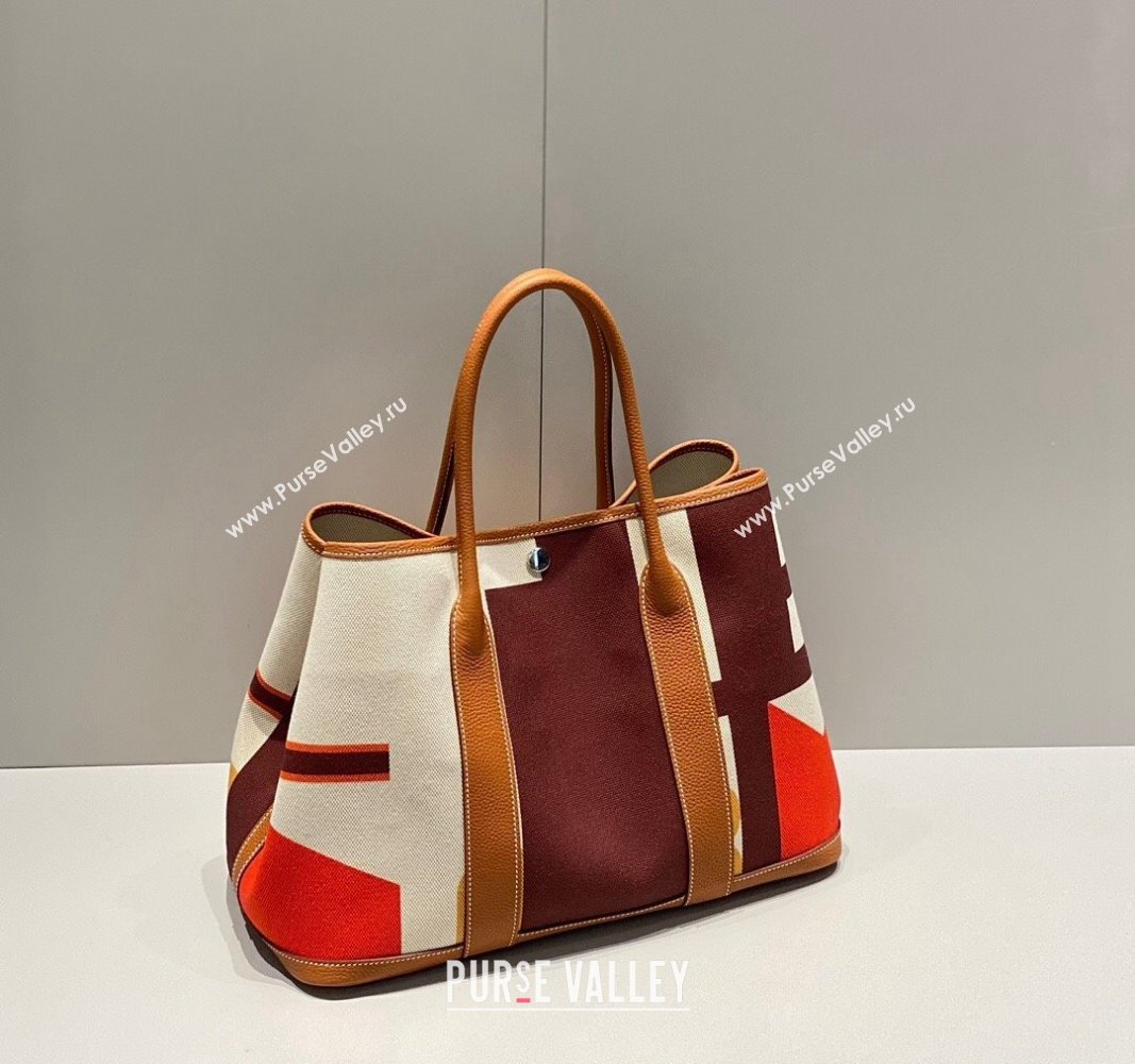 Hermes Garden Party Bag 30/36cm in Printed Canvas and Calfskin Light Brown 2024 (Half Handmade) (FLI-240828116)