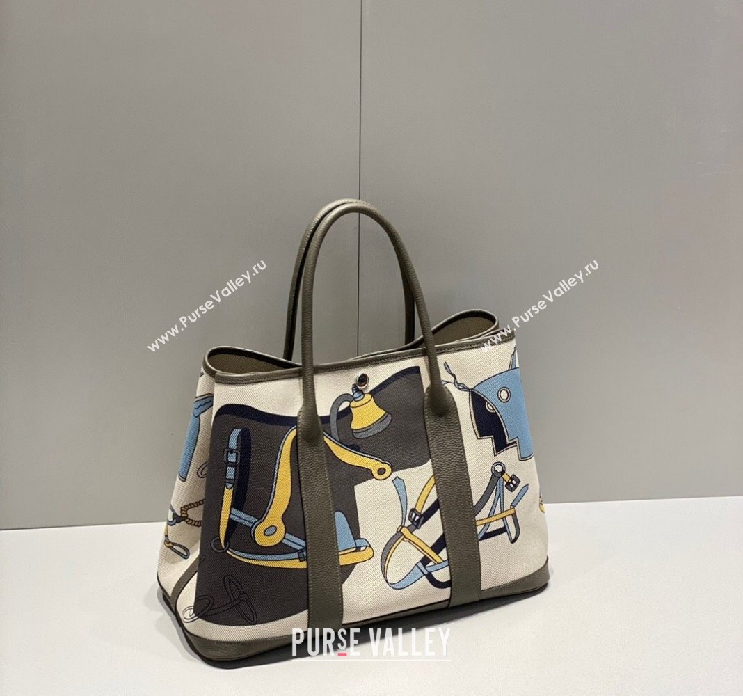 Hermes Garden Party Bag 30/36cm in Printed Canvas and Calfskin Etain Grey 2024 (Half Handmade) (FLI-240828117)