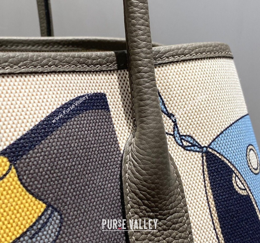 Hermes Garden Party Bag 30/36cm in Printed Canvas and Calfskin Etain Grey 2024 (Half Handmade) (FLI-240828117)