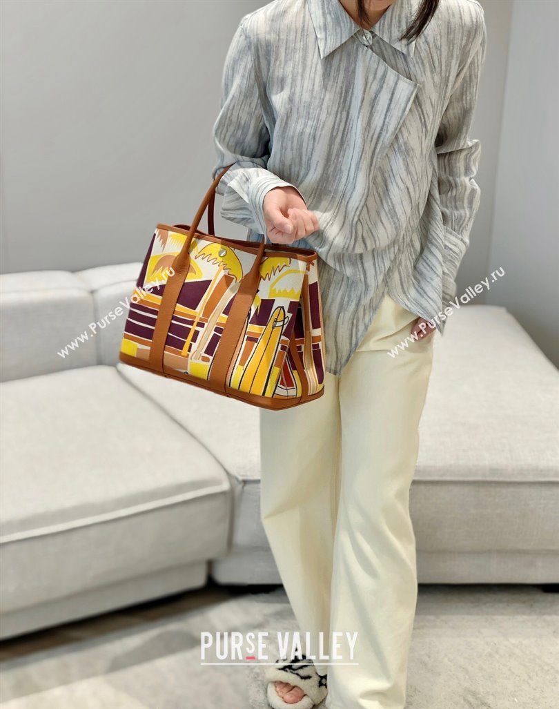 Hermes Garden Party Bag 30/36cm in Printed Canvas and Calfskin Brown/Yellow 2024 (Half Handmade) (FLI-240828119)