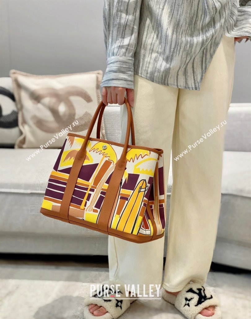 Hermes Garden Party Bag 30/36cm in Printed Canvas and Calfskin Brown/Yellow 2024 (Half Handmade) (FLI-240828119)