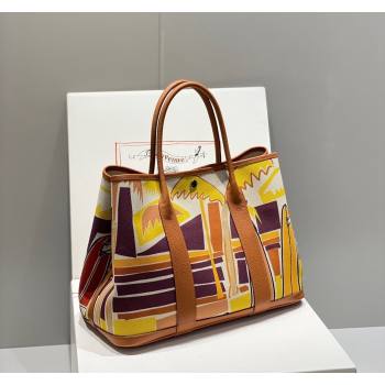 Hermes Garden Party Bag 30/36cm in Printed Canvas and Calfskin Brown/Yellow 2024 (Half Handmade) (FLI-240828119)